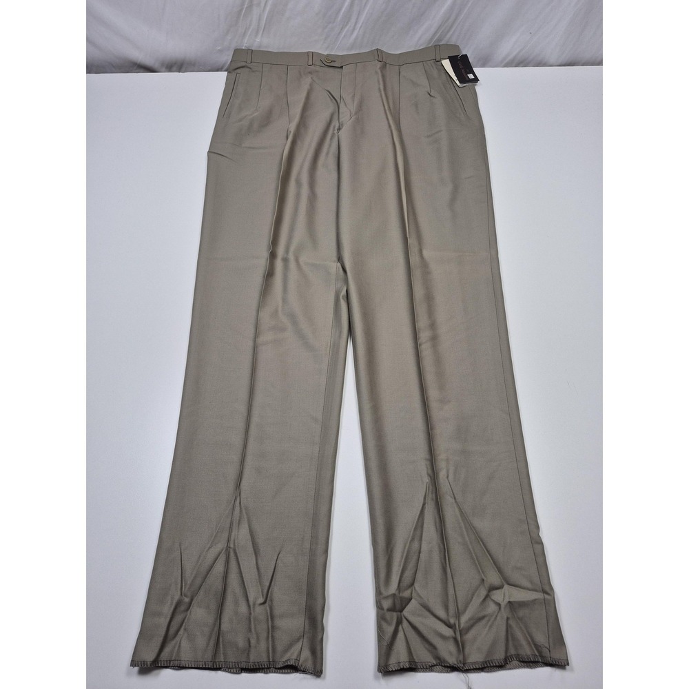 Carlo Mandrone Dress Pants Mens 44x36 Beige Wool Pleated Unhemmed Canada NWT
